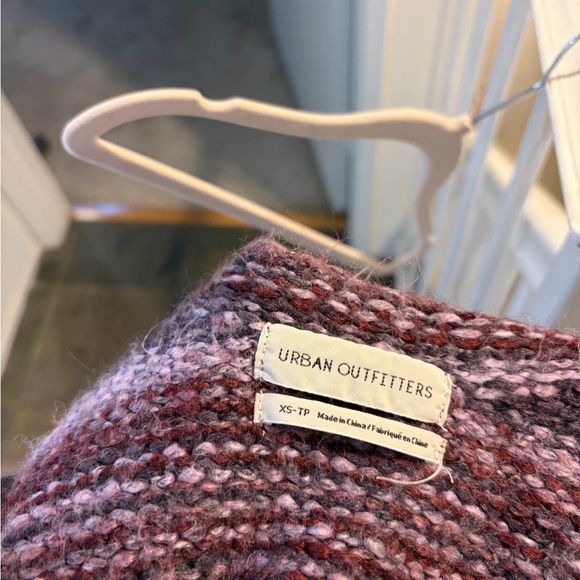 Urban Outfitters Burgundy and White Striped V-Neck Sweater - Picture 3 of 4